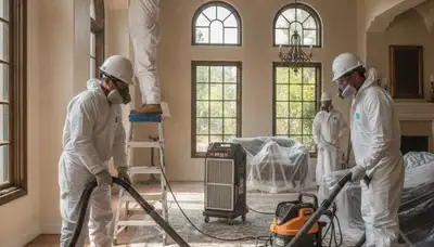 Water damage restoration team serving Simi Valley, CA, with professional cleanup equipment