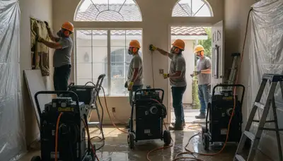 Water damage restoration team in Simi Valley, CA providing emergency cleanup and drying services